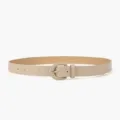 Minimalist beige women's leather belt with round buckle and silver pin for casual daily wear. - Beige