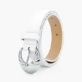 Women White Crocodile Pattern Thin Belt With Silver Shell Buckle For Stylish Jeans - White