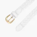 White braided women belt with gold buckle, minimalist faux leather casual waist accessory. - 107x2.3cm / White