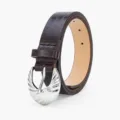 Brown crocodile pattern women belt with silver buckle stylish waist accessory for jeans - Coffee