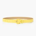 Yellow women's thin leather belt with metal buckle, versatile casual dress jeans waist belt - Yellow