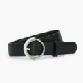 Women's black waist belt, elegant silver half-round metal buckle variant design style. - 107*3.3cm / Black
