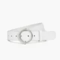 White leather waist belt for women with stylish silver metal round buckle for casual jeans. - 107*3.3cm / White