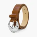 Women Fashion Crocodile Pattern PU Leather Belt Chic Retro Metal Buckle Waist Accessory - Camel