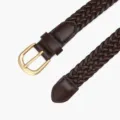 Women braided belt faux leather thin strap with gold buckle elegant casual fashion waist accessory - 107x2.3cm / Coffee