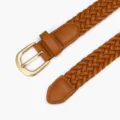 Brown woven belt for women, faux leather thin waist strap with stylish gold buckle. - 107x2.3cm / Camel