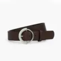 Minimalist women's brown leather belt with silver half-round buckle, stylish casual accessory. - 107*3.3cm / Coffee