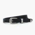Black leather belt for women, slim vintage silver buckle waist strap accessory style. - 107x1.8cm / Black