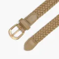 Khaki braided belt women thin faux leather minimalist stylish casual waist accessory detail - 107x2.3cm / Khaki