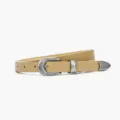 Minimalist women's thin leather belt in khaki with vintage silver buckle and tip detail. - 107x1.8cm / Khaki