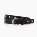 Women brown crocodile texture belt with silver heart studs, elegant fashion slim waist belt - Coffee