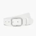 White PU leather women's belt featuring a modern silver octagonal buckle for daily wear. - 108*3.3cm / White