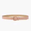 Pink women's thin belt with matching buckle and silver pin, minimalist stylish accessory. - Pink