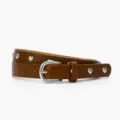 Brown crocodile pattern women belt with silver heart rivets and pin buckle chic accessory - Camel