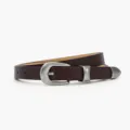 Women's slim leather belt with vintage metal buckle casual minimalist waist strap accessory - 107x1.8cm / Coffee
