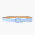 Light blue skinny leather belt for women, minimalist candy color waist strap for jeans and dress. - Sky Blue