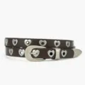 Brown heart grommet leather belt, stylish women's thin decorative waist accessory item. - Coffee