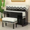 Set di copertura antipolvere per pianoforte di lusso con nappe e bel motivo in marmo. - Stile a Onda / Superiore+Tastiera+Coprisgabello Singolo (Set da 3 Pezzi) / Blu Chiaro