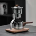 Ensemble de théière en verre avec poignée en bois et base, service à thé moderne. - Théière Lingdong / Gris fumé