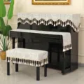 Set di coperture antipolvere per pianoforte in marmo grigio con nappe di perline, stile. - Stile a Onda / Superiore+Tastiera+Coprisgabello Singolo (Set da 3 Pezzi) / Grigio Elegante