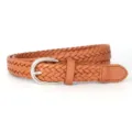 Brauner geflochtener Damen Gürtel PU Leder Flechtgürtel mit Silberschnalle für Kleider - Camel