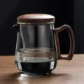 Théière en verre avec poignée en noyer et infuseur, tasse à thé transparente. - 400-600ml / Petit Gris Fumé