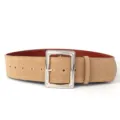 Large ceinture pour femme en suédine avec boucle carrée argentée et doublure rouge. - 105cm / Kaki