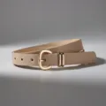 Damen minimalistischer dünner Ledergürtel, khakifarbener Taillengürtel mit goldener Schnalle. - Khaki