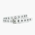White PU leather belt with silver flower-shaped punched eyelets and metal buckle. - 105*1.8cm / White