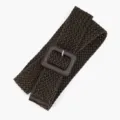 Dark Brown Woven Elastic Waist Belt with Stylish Square Leather Buckle for Women Dresses - Total Length 102cm / Coffee