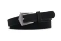 Women vintage PU suede leather belt with unique geometric metal pin buckle black fashion accessory - Black