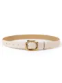 Minimalist beige PU leather belt featuring a sleek gold geometric buckle for daily chic styling. - Total Length 92x2.8cm / White