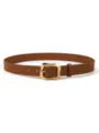 Brown PU leather belt for women with stylish gold geometric pin buckle for daily wear. - Total Length 92x2.8cm / Camel