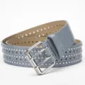 Women fashion pu leather belt with multi layer rivets and star cutouts, silver buckle. - Sky Blue