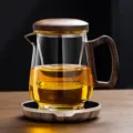 Théière en verre avec poignée en bois de noyer et infuseur, théière transparente. - 400-600ml / Petit Transparent + Chauffe-tasse