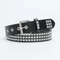 Punk rock style black leather belt with silver square metal studs and pin buckle. - 105cm / Black