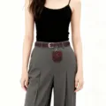 Brown leather belt with mini coin purse bird shaped cute pocket waist accessory variant - Coffee