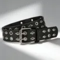 Punk style double grommet rivet wide leather belt cool women jeans belt accessory - Black
