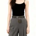 Brown leather belt with mini coin purse pouch, stylish waist accessory variant for women. - Army Green