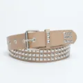 Punk style studded leather belt for men and women, cool khaki waist belt with metal pin buckle. - 105cm / Khaki