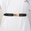 Modischer elastischer Taillengürtel für Damen mit eleganter Metallschliesse für Kleider. - Viereckige Schnalle / Schwarz