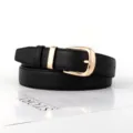 Damen schwarzer Ledergürtel mit goldener Dornschließe vielseitiges Jeans Accessoire - Schwarz