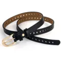Damen Schwarzer Perforierter Ledergürtel mit Gold Schnalle Modischer Taillengürtel - 105cm / Schwarz