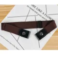 Brauner elastischer Gürtel für Damen, verstellbarer lochloser Jeansgürtel mit Schnalle, lässig. - Kaffeebraun