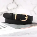 Schwarzer Damen Gürtel mit antikem Gold Schnalle, lässige Modestil Variante für Jeans Hosen. - Schwarz