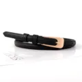 Schwarzer Damen schmaler Ledergürtel mit goldener Schnalle minimalistischer Taillengürtel - Schwarz