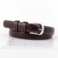 Dunkelbrauner Damenledergürtel mit weißer Naht und silberner Dornschließe. Schickes Accessoire. - 105cm / Kaffeebraun