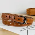 Brauner PU Leder Lochgürtel Damen Freizeitschnalle Stilvolle Jeans Taillengürtel Zubehör - Camel