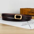 Damen schmaler Ledergürtel mit goldfarbener ovaler Schnalle, minimalistischer Vintage Gürtel. - 105cm / Kaffeebraun