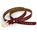 Damen stilvoller burgunderroter Ledergürtel mit Goldschnalle und Lochmuster Jeans - 105cm / Burgunderrot